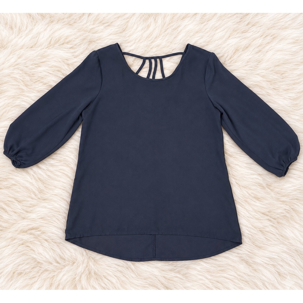 Maurices Dark Gray Strappy Back Blouse Small Balloon Sleeve High Low Workwear